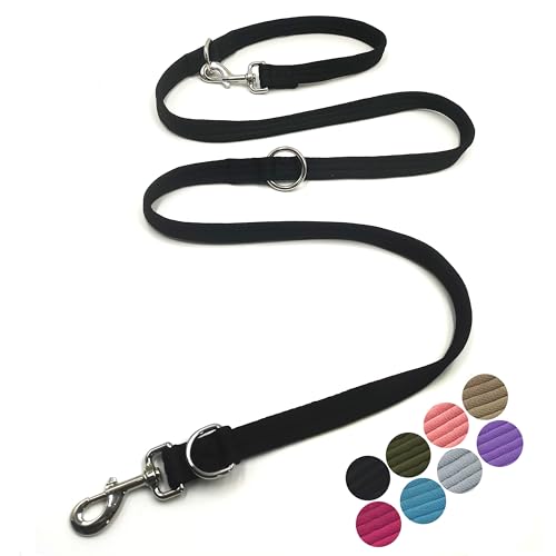 Dog Leash-Multifunctional Double Ended,for Obedience Training Or Distance Work Easy to Use,Lightweight,Soft&Durable Convertible Hands Free,Crossbody,Over Shoulder (Black, 2M*2.5CM)