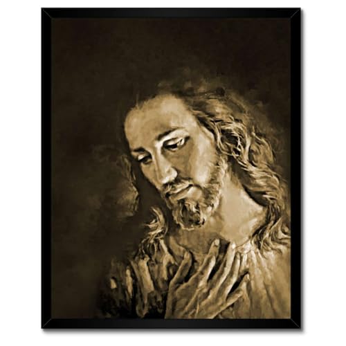 Poster Jésus Christ sépia cadre blanc 40x50 cm brisez le vide de vos murs