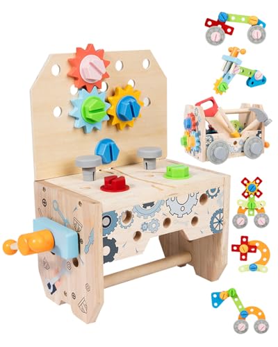 Jouet en Bois Outil pour Enfant 50 Pièces 2 3 4 Ans, Jeux d’Outils en Bois Montessori, Boîte à Outils, Cadeau Éducatif DIY, Motricité et Construction, Cadeau Enfant 2 3 4 Ans pour Anniversaire Noël