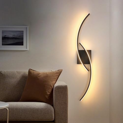 Comely Applique Murale Interieur, Moderne 80cm 27W Noir Lampe Murale LED pour Chambre à Coucher Salon, Lumière Chaude 3000k