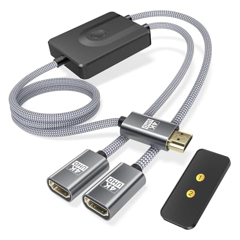 Elebase HDMI Switch 2 in 1 Out with Remote Control 3.3FT (Not A Splitter),4K@60Hz Bidirectional HDMI Switcher Cable,HDMI Male to Dual HDMI Female Cord for PS5 PS4,Xbox,PC,Laptop,FireStick,TV,Projector Cover