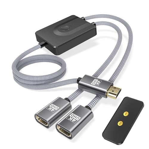 Elebase HDMI Switch 2 in 1 Out with Remote Control 3.3FT (Not A Splitter),4K@60Hz Bidirectional HDMI Switcher Cable,HDMI Male to Dual HDMI Female Cord for PS5 PS4,Xbox,PC,Laptop,FireStick,TV,Projector