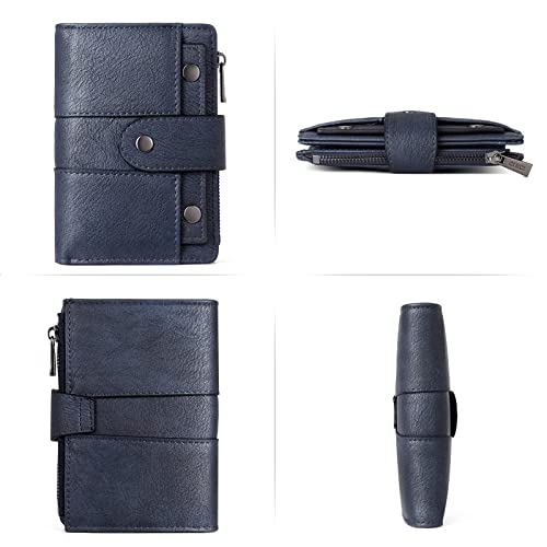 Image of CLUCI Small Wallet for Women Leather Bifold Multi Mini Card Holder Organizer Designer Ladies Zipper Coin with Removable ID Window, Blue, small, Bifold Wallet