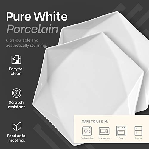 Mitbak 10.5" Bone China Dinner Plates | Set Of 6 Elegant Diamond Shaped Natural White Dinnerware Set For Dinner, Holidays, Restaurant, Salad, Dessert | White Dishes Make An Excellent Gift Idea #TOP2