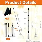 JOYBOY Grabie do Liści z 18 Zębami, Grabie Ogrodowe z Trzonkiem 213 cm, Regulowany Drążek Metalowy, Szerokość Robocza 20-40 cm, Grabie Wachlarzowe do Trawnika, Ogrodu i Podwórka (z Rękawicami w Zestaw