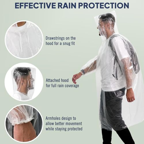 ANYOO Disposable Rain Poncho for Adults Waterproof Emergency Raincoat Lightweight Packable for Outdoor Events Hiking & Travel - Image 4