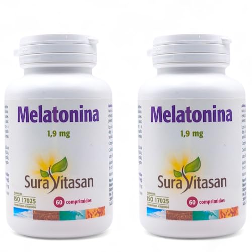 Sura Vitasan Melatonina - Pack Ahorro 2 x 60 Comprimidos de 1.9mg - Con Melatonina - Ayuda a Disminuir el Tiempo para Conciliar el Sueño