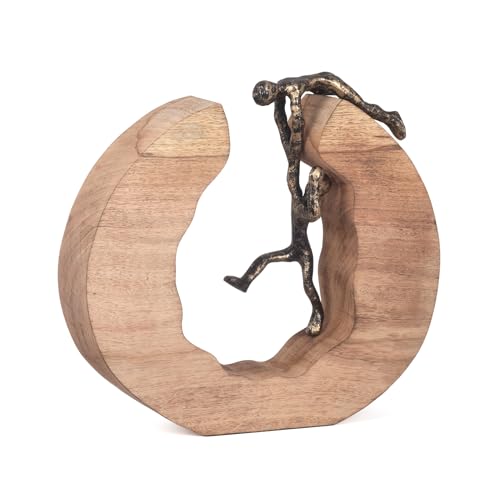 Moritz - Moritz Skulptur Teamwork Teamarbeit 29 x 28 cm I Mangoholz Holz Deko Figur I Wohnzimmer Dekoration I Tisch Deko I Skulpturen Deko Modern I Schwarz Gold