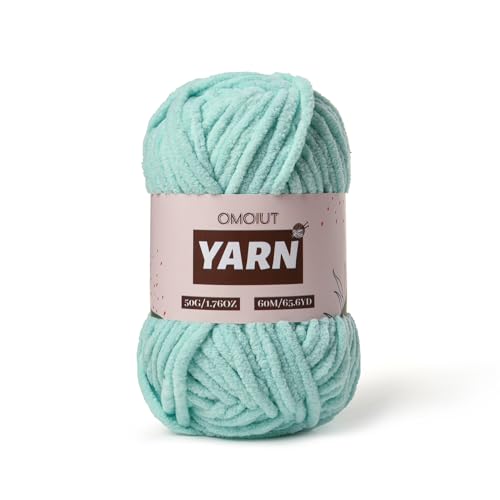 Image of Plush Chenille Chunky Crochet Yarn - Baby Yarn for Crocheting Soft - Velvet Yarns Knitting for Blankets Crafts - Fluffy Amigurumi Yarns 50g / 65.6yd (Aqua Green)