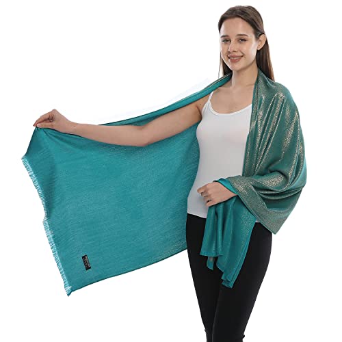 Image of LMVERNA Women's Sparkling Metallic Soft Pashmina Shawls and Wraps Scarf in Solid Colors