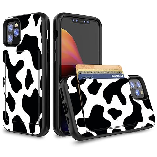 Coque iPhone 11 porte-carte imprimé vache pour protéger votre téléphone en soirée