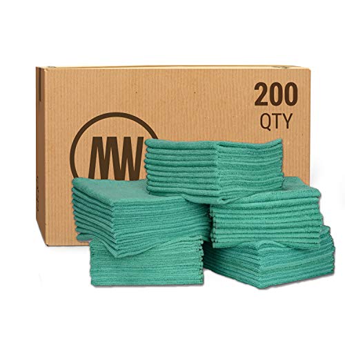 Bulk 16" x 16" Economy All Purpose Microfiber Towels Wholesale - Case Quantity (200 Count) | Large | No Fraying | High Density Microfiber | Zero Chemical Cleaner | Long-Lasting (Green)