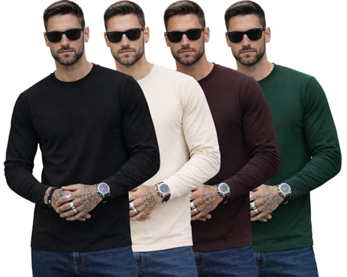 Image of RodZen 100% Pure Cotton Round Neck Regular Fit Plain Solid Full Sleeve T-Shirt Combo for Men & Boys (Pack of 4 Available in Size S to 2XL)