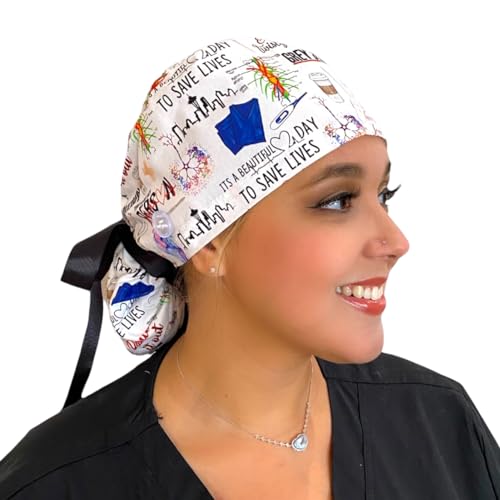 Grey's Anatomy Ponytail Scrub Cap for Women with Long Hair, Anatomy Surgical Scrub Hat Multi-Colored