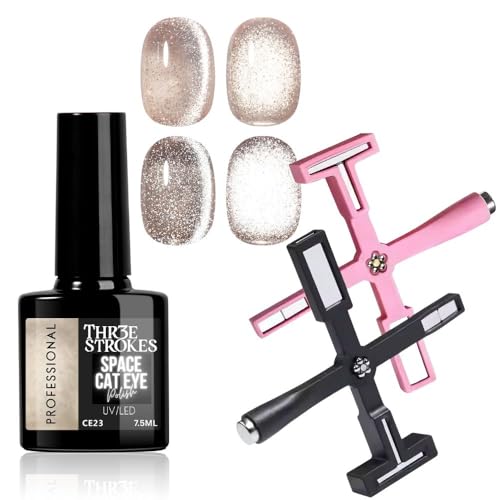 Image of THR3E STROKES 9D Cat Eye Gel Nail Polish 7.5ML - Glitter Magnetic with 3D Shimmering Effect - 5 in 1 Magnet Set - UV /LED Soak Off for Nail Art & DIY Manicure at Home (CE23+5IN1MAGN)
