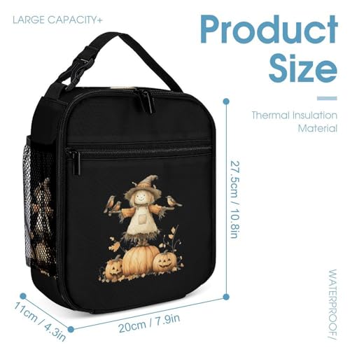 Autumn Scarecrow Pumpkins Cute Backpacks Set Lightweight Lunch Bag Aesthetic Pencil Cases for Travel Work4