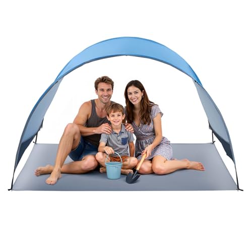 VEVOR Tenda da Spiaggia Antivento per Mare per 3 Persone Portatile con Borsa per il Trasporto e Picchetti, Ombrellone da Spiaggia Leggero e Compatto per Campeggio, Pesca, Picnic, Vacanza al Mare