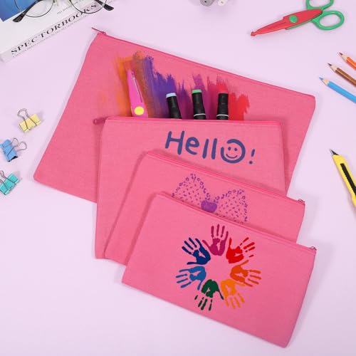 Image of 12 Pieces Cotton Canvas Makeup Bag, Multipurpose Cosmetic Bag with Zipper Travel Toiletry Pouch, Blank DIY Craft Bag (Hot Pink, M)