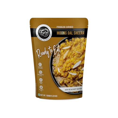 Image of FzyEzy Freeze-Dried Moong Dal Sheera | Instant Gourmet Delight Traditional Indian Dessert | Ready-to-Eat | Instant Meal | Indian Cuisine | Delicious & Convenient Snack or Dessert | 150gm