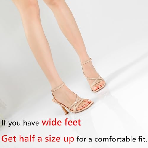 Image of RIBONGZ Block Heels Prom Heeled Sandals for Women Chunky Square Open Toe Strappy High Heels Ankle Strap Wedding Bridal Shoes High Heel Sandals for Party Dress