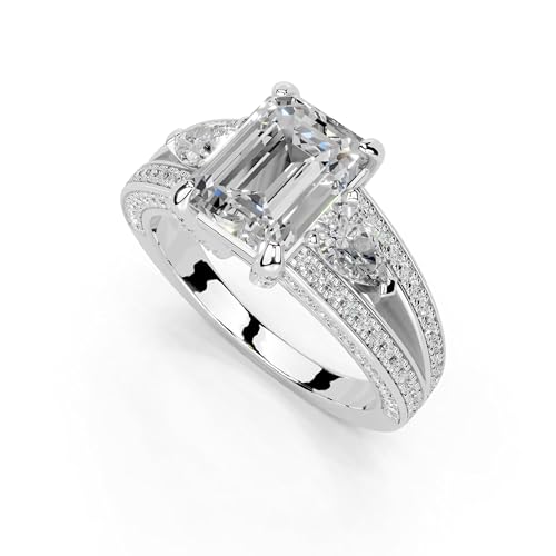 1-5 Carat 14K 18K Gold Platinum Emerald Cut 4 Split Shank Lab Grown Diamond Ring, Engagement, Anniversary Wedding, IGI Certified Promise Rings for Women (1-5 Ct, F-G Color, VS1-VS2 Clarity)