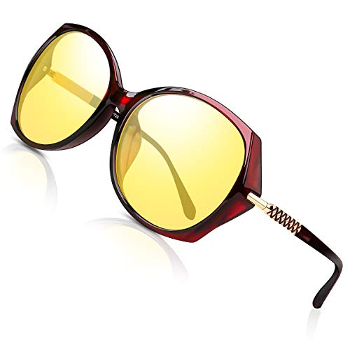 Nachtfahrbrille Damen Auto Polarisiert Autofahren - HD Gelbe Anti Glanz Biker Nachtsichtbrillen Brille Gewidmet Nachtbrille(Rot)