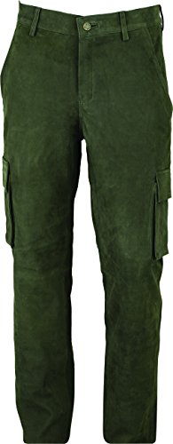 Jagd Lederhose Herren lang- Lange Lederhose Damen - Cargo Lederhose- Lederjeans- Echt Leder festem Nubuk - Lederhose Jeans 501 Olive- Motorrad Lederjeans (54)
