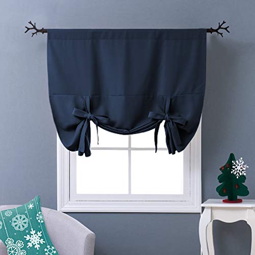 NICETOWN Short Kitchen Curtains 63 Inch Length Blackout Rod Pocket Tie Up Curtains Thermal Insulated Privacy Window Small Camper Drapes for Bathroom R
