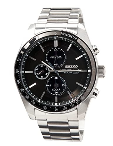 SEIKO Solar Chronograph Men's Watch Stainless Steel with Metal Strap, Silver, One Size, Bracelet