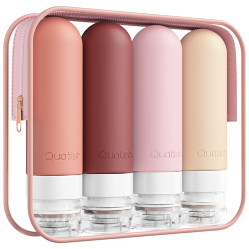 Image of Quatish Travel Bottles for Toiletries, Original Patented Leak Proof Travel Size Containers, 3 oz Tsa Approved Silicone Shampoo and Conditioner Bottles, 4 Pack, Red Rock