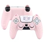 GeekShare Pink Cat Paw PS5 Controllers Skin Grips Set Anti-Slip Silicone Skin Protective Cover Case Joystick Caps for PS5 Wireless Controller Accessories Kit