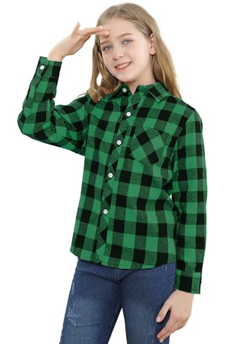 Image of SANGTREE Women and Girls Long Sleeve Flannel Casual Button Down Plaid Shirt