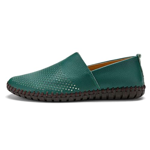 Image of Men's Genuine Leather Loafer Shoes Slip On Soft Walking Shoes Perforated Driving Shoes
