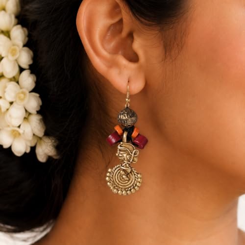 Image of Handcrafted Tribal & Dhokra Art Earrings for Women - Wooden, Nature-Inspired Statement Drop & Traditional Ethnic Designs