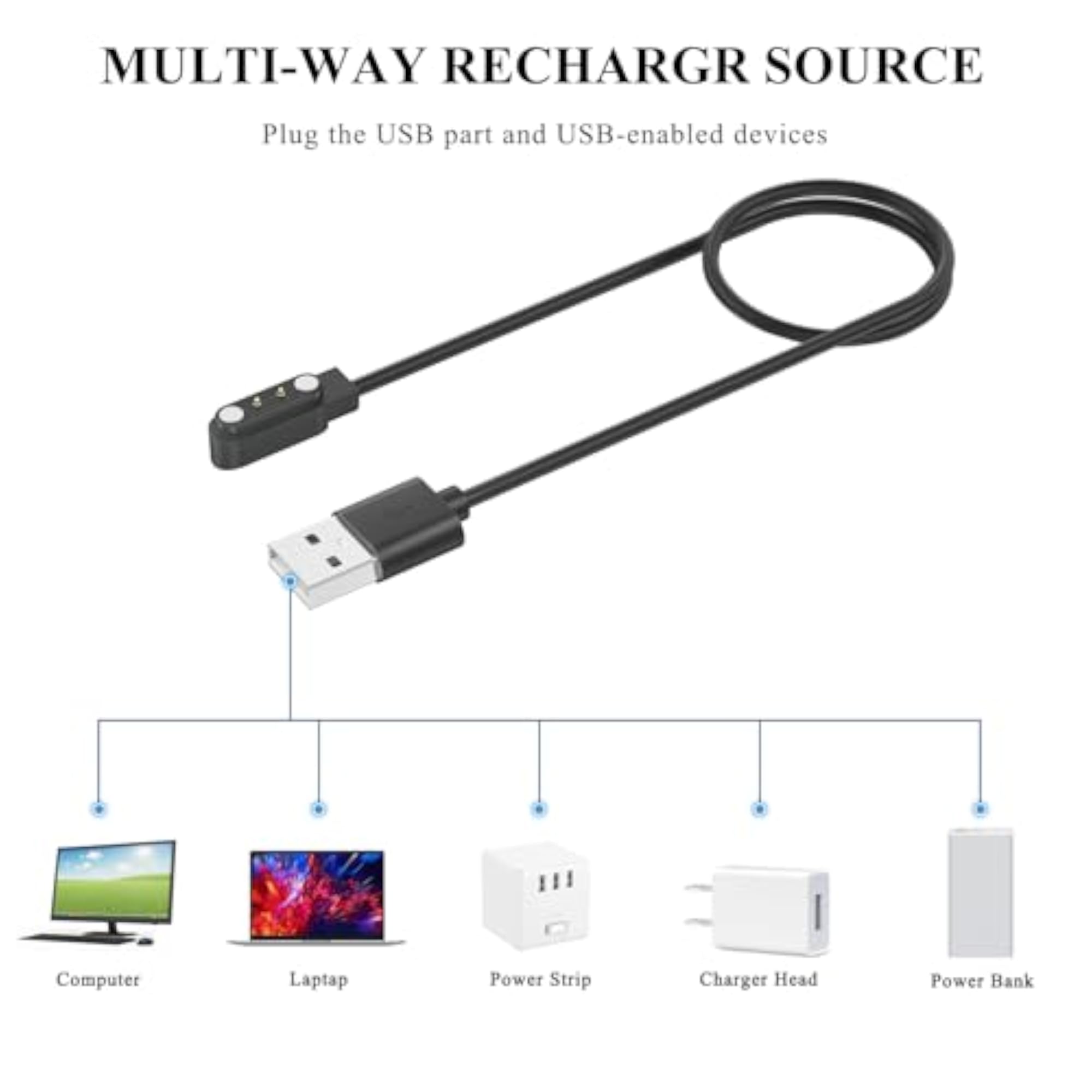 USB A Smartwatch Charger Cable for Multiple Models