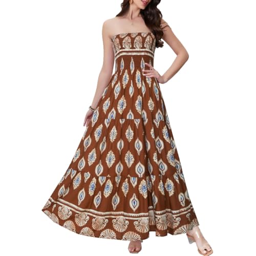 Image of Women's Summer Strapless Tube Top Maxi Dresses Off Shoulder Boho Beach Long Dress