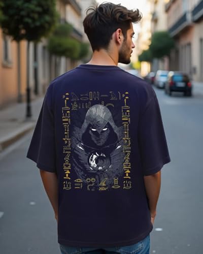 Image of Bewakoof Men's Moon Knight 100% Cotton T-Shirt - Oversized Fit, Round Neck, Half Sleeves