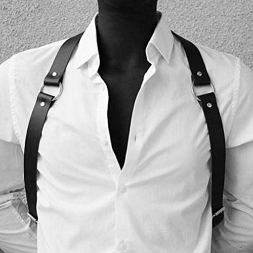 ボディチェスト ハーネスベルト メンズ レザー 革ボディハーネス ショルダー ランジェリー コスチューム サイズ調節可能 ブラック (C) - 画像3