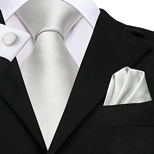 Image of Hi-Tie Men Silk Ties Set with Flower Lapel Pin Necktie Pocket Square Cufflinks for Tuxedo Wedding Business