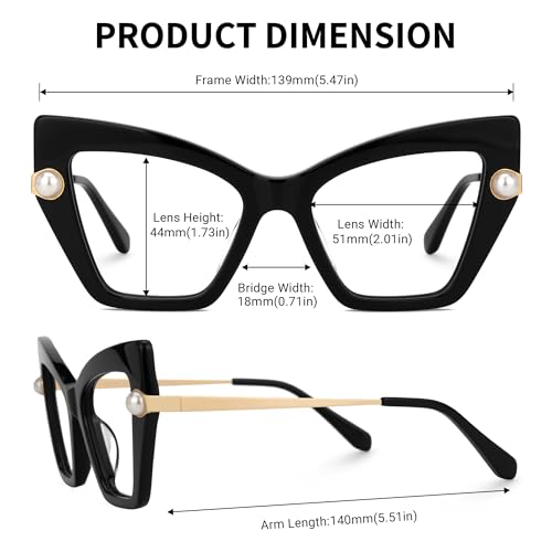 Image of Zeelool Cat Eye Glasses Stylish Pearl Eyewear for Women Blue Light Blocking Glasses Anti Eyestrain Glasses Tilana ZJGX316234 Black