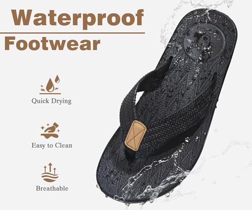 Image of KuaiLu Mens Flip Flops Arch Support Comfortable Summer Beach Thong Sandals Yoga Foam Cushion Slip on Slippers