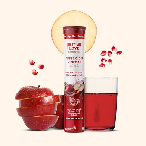 Image of Apple Cider Vinegar Tablets with Mother | Improves Metabolism Promotes Glowing Skin Supports Detoxification Vitamin B6, B12 & Pomegranate Extract 20 Effervescent Tablets (Pack of 1, Green Apple)