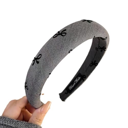 Gray Bow Fluffy Headband for Women, Cute Winter Hairband with