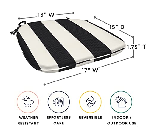 Honeycomb Indoor/Outdoor Cabana Stripe Black And Ivory Dining Seat Cushions: 2 Pack, Weather Resistant Fabric With Durable Foam Filling, Stylish And Comfortable Patio Cushions: 17" W X 15" D X 1.75" T #TOP1