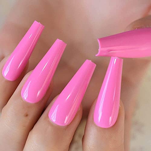 TOPNIU Falscher Nagel 24 Teile/Satz glänzend neon orange falsche nagelspitzen volle Abdeckung Ballett sarg falsche nägel…