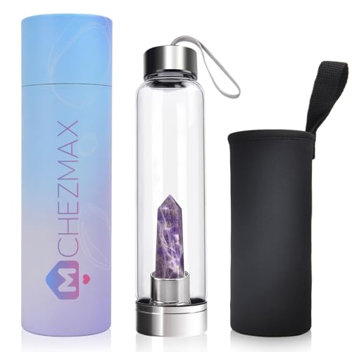 ChezMax Crystal Glass Water Bottle Energy Quartz Gemstone Water Bottle