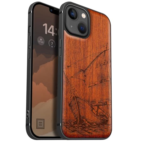 Coque bois iPhone 13 antichoc étui magnétique protecteur bois de rose gravé Apple 13