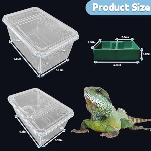Image of PINVNBY Reptile Feeding Box 6 PCS Snake Breeding Box Lizard Cricket Cage Habitat Hatching Container Transparent Portable Critter Keeper for Spider Scorpion Gecko Tortoise Treefrog (2 Large 4 Small)
