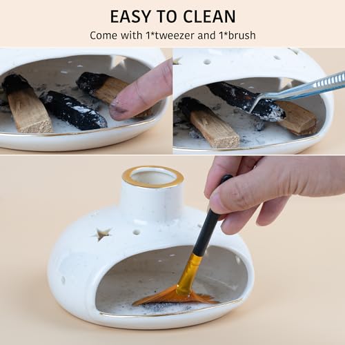 ZenBless 3 in 1 Incense Holder for Palo Santo Sticks Sage Incense, Handcrafted Ceramic Incense Burner Holder Ash Catcher with Chimney, Smudge Bowl for Yoga Meditation Room Home Decor - Image 6