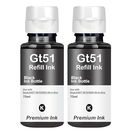 Image of Refill Ink GT51 Black Compatible for HP 115, 310, 315, 319, 410, 415, 416, 419, 455, 500, 515, 520, 525, 530, 589, 615, 750, GT5810, GT5811, GT5820 Printers (2 Pcs, 135ML, 6000 Pages)